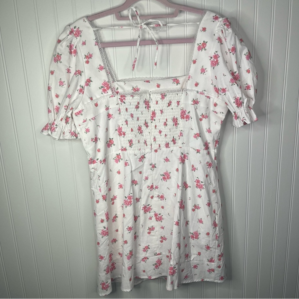 Altar'd State Mini Dress Floral Accents Coquette Cottage Core Smocked Smocked - Picture 9 of 11